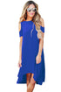 Sexy Royal Blue Cold Shoulder Short Sleeve High Low Dress
